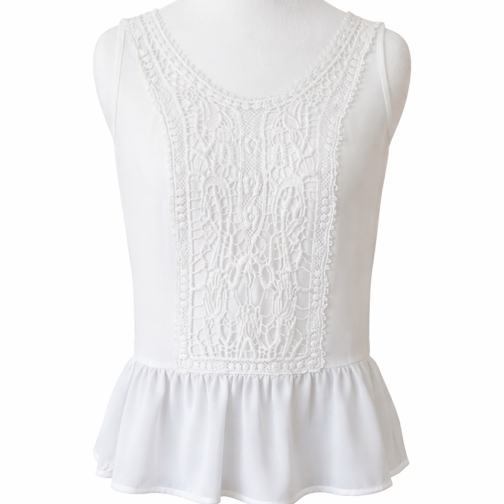 LC Lauren Conrad White Lace Peplum Blouse
